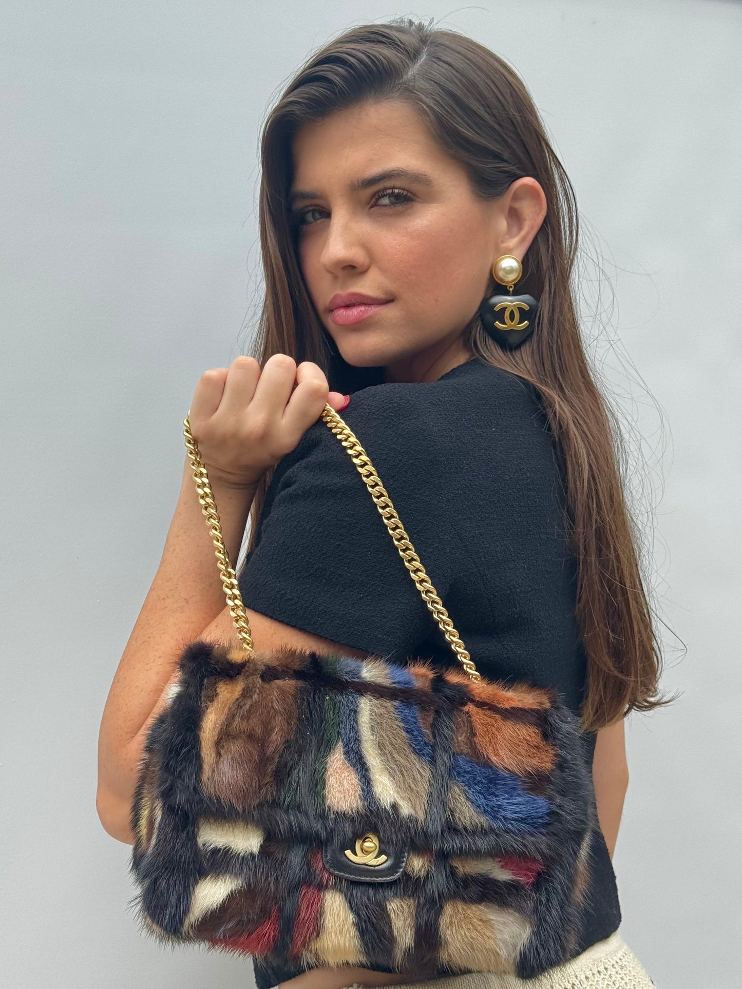 Chanel Multicolor Medium Mink Fur Single Flap Bag