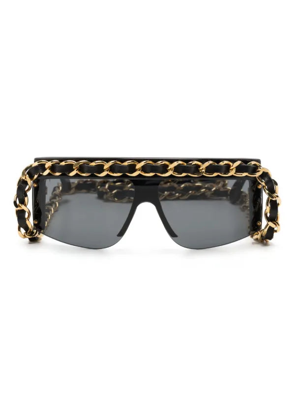 Chanel 1992 Runway Chain Sunglasses Black Gold Hardware