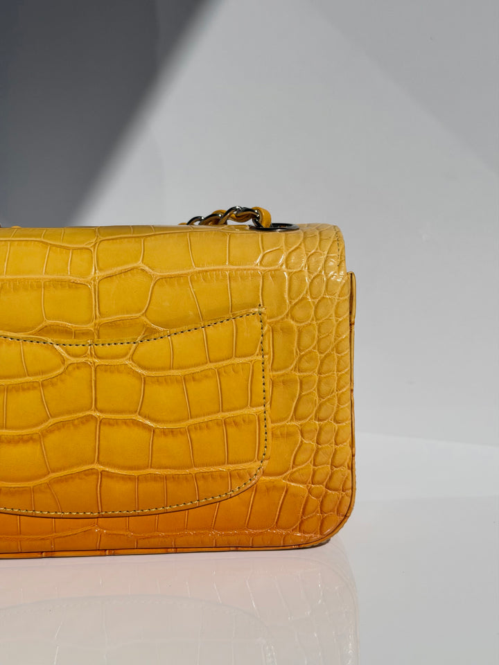 Chanel Mini Flap Orange & Yellow Ombre Alligator Silver Hardware 2014