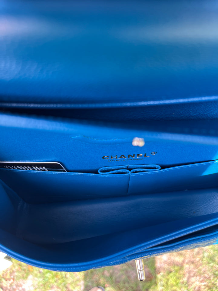 Chanel Blue Iridescent Medium Caviar Double Flap Bag