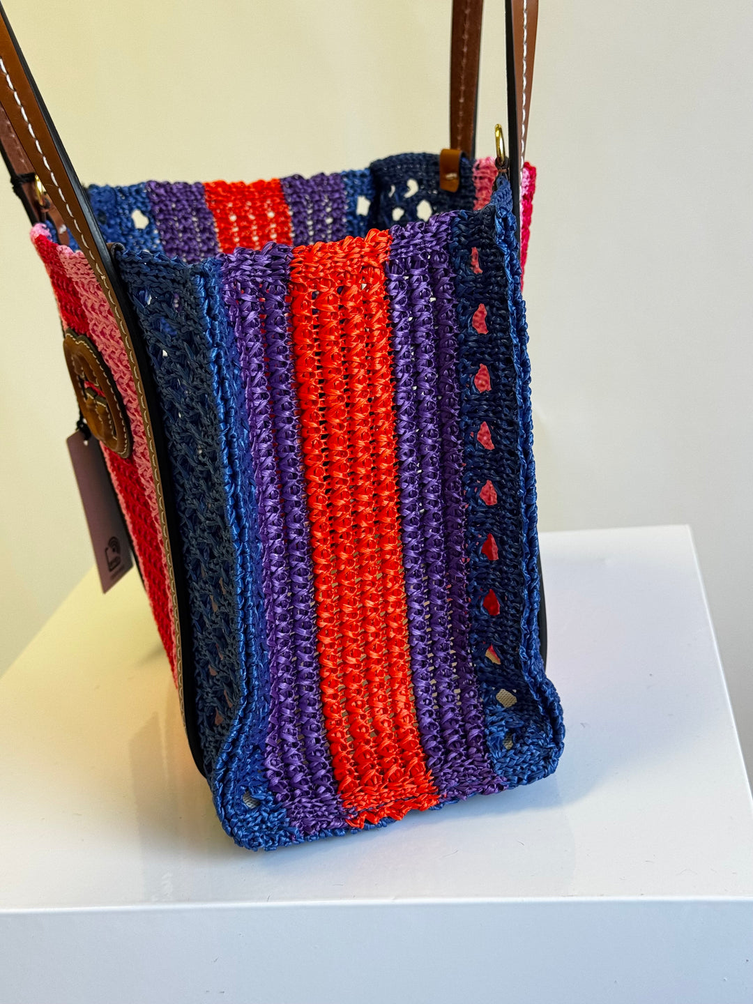 Gucci Interlocking Multicolor Raffia Tote Bag