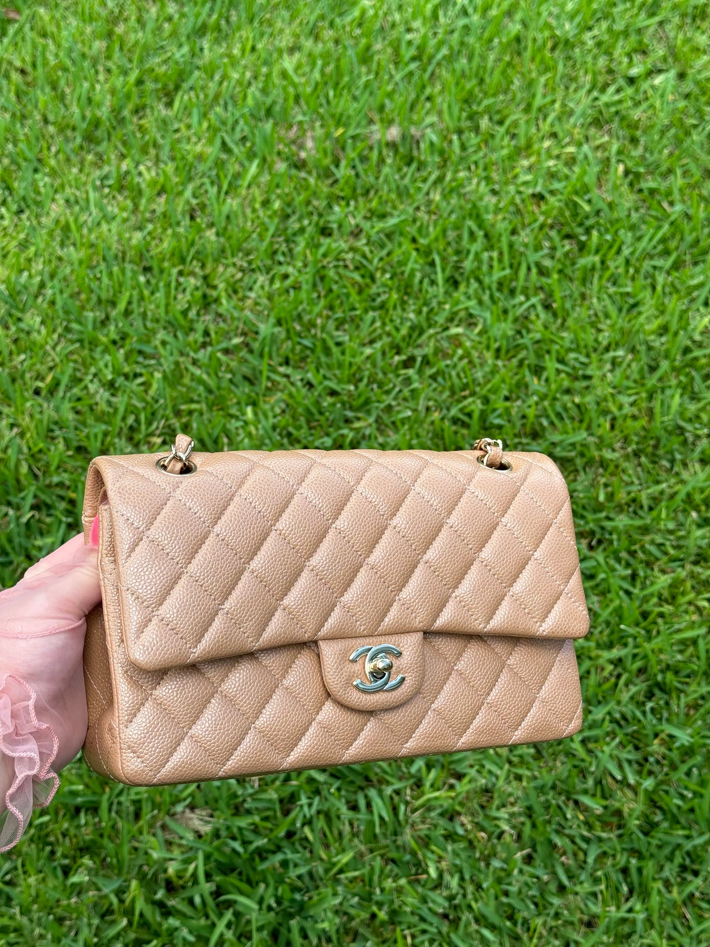 Chanel 18S Dark Beige Medium Caviar Flap Bag