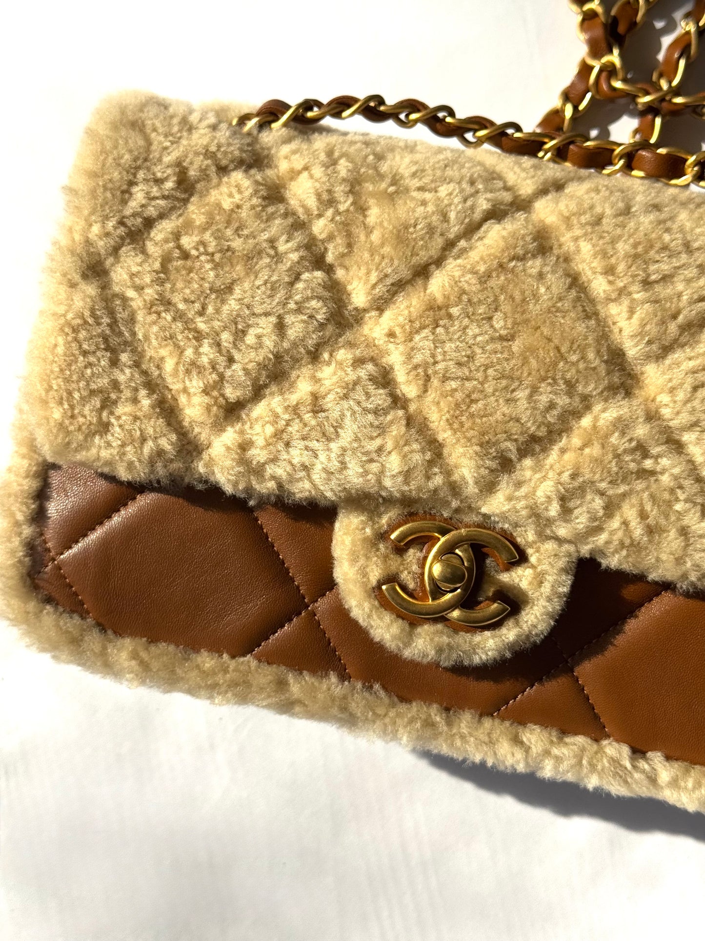 Chanel 24K Brown Shearling Medium Flap Bag