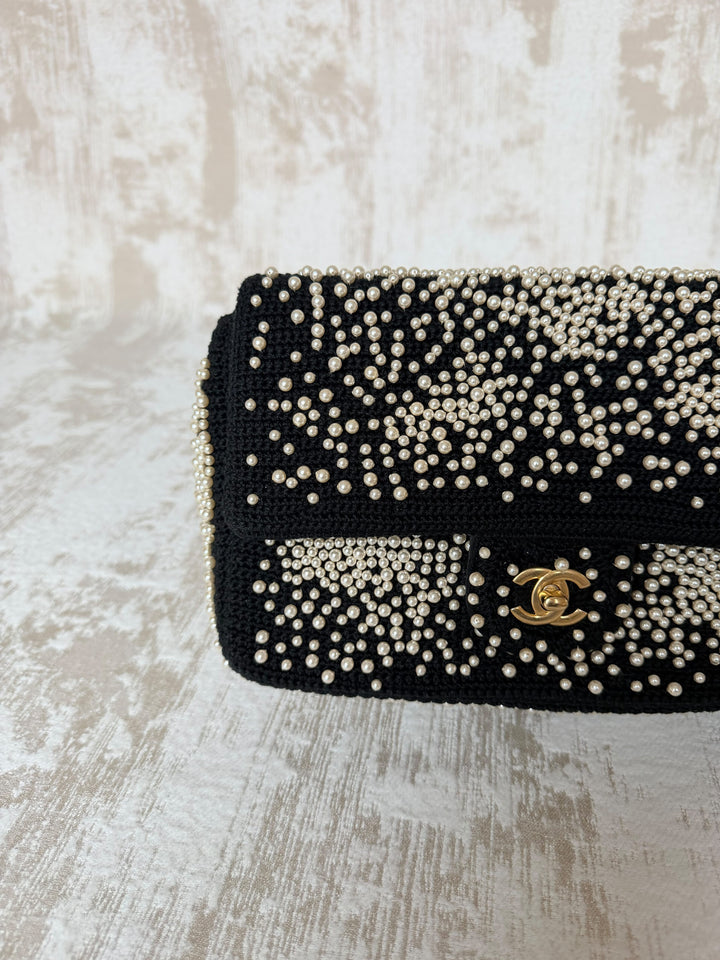 Chanel 17C Medium Flap Bag Pearl Embellished Gold Hardware 2017