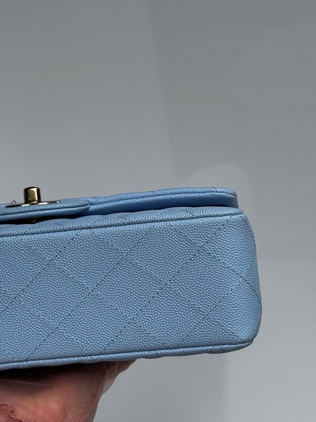 Chanel Small Classic Double Flap Caviar Light Blue Light Gold Hardware 2023