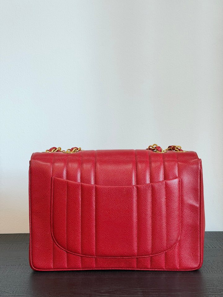 Chanel Vertical Flap Jumbo Red Caviar 24K Gold Plated Hardware 1994