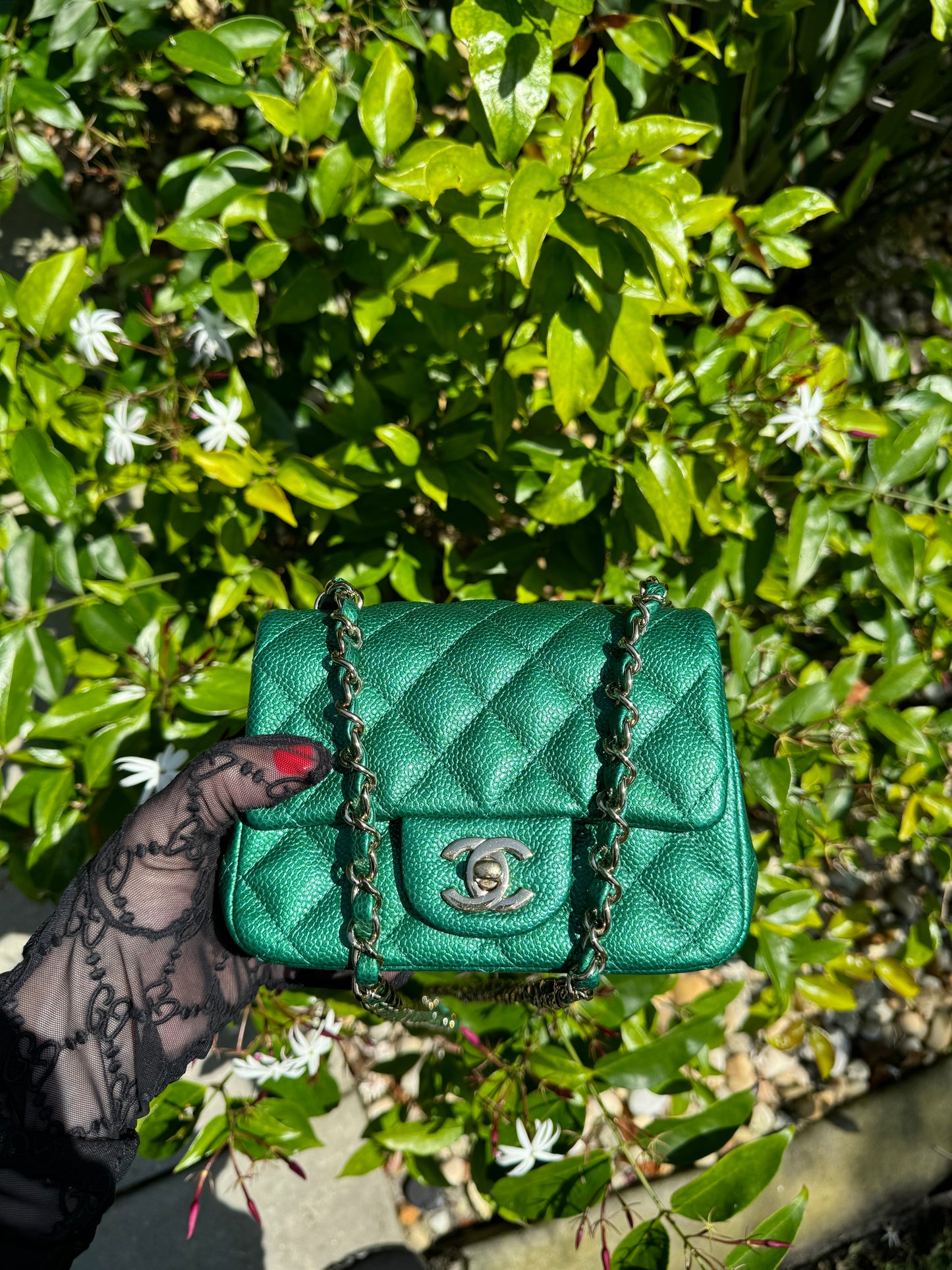 Chanel 18S Emerald Green Mini Square Caviar Flap Bag