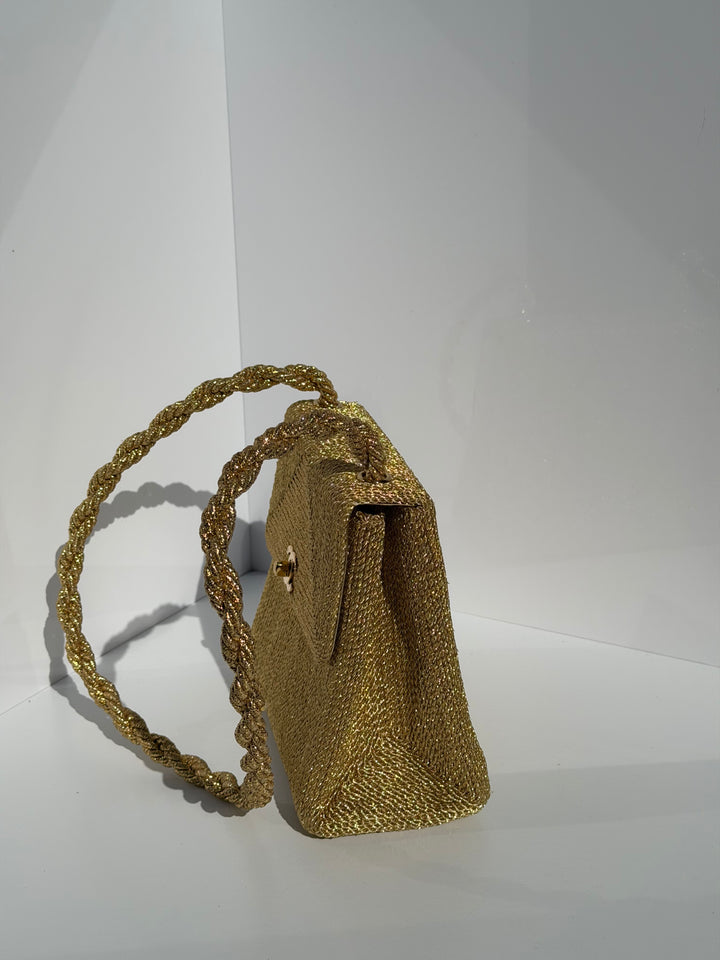 Chanel RARE Vintage Gold Silk Rope Shoulder Bag