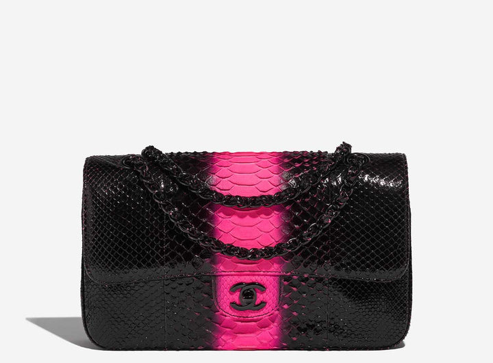 Chanel Medium Classic Double Flap Python Black/Pink Black Hardware 2017