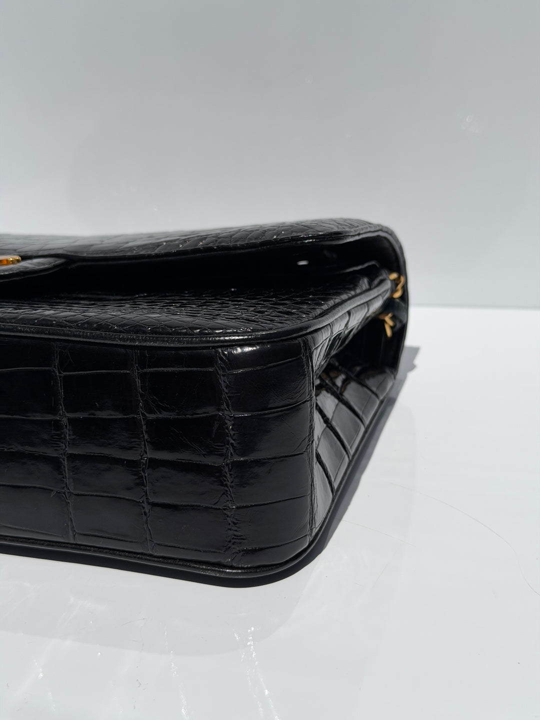 Chanel Medium Classic Flap Bag Alligator Black 24K Plated Gold Hardware 1997