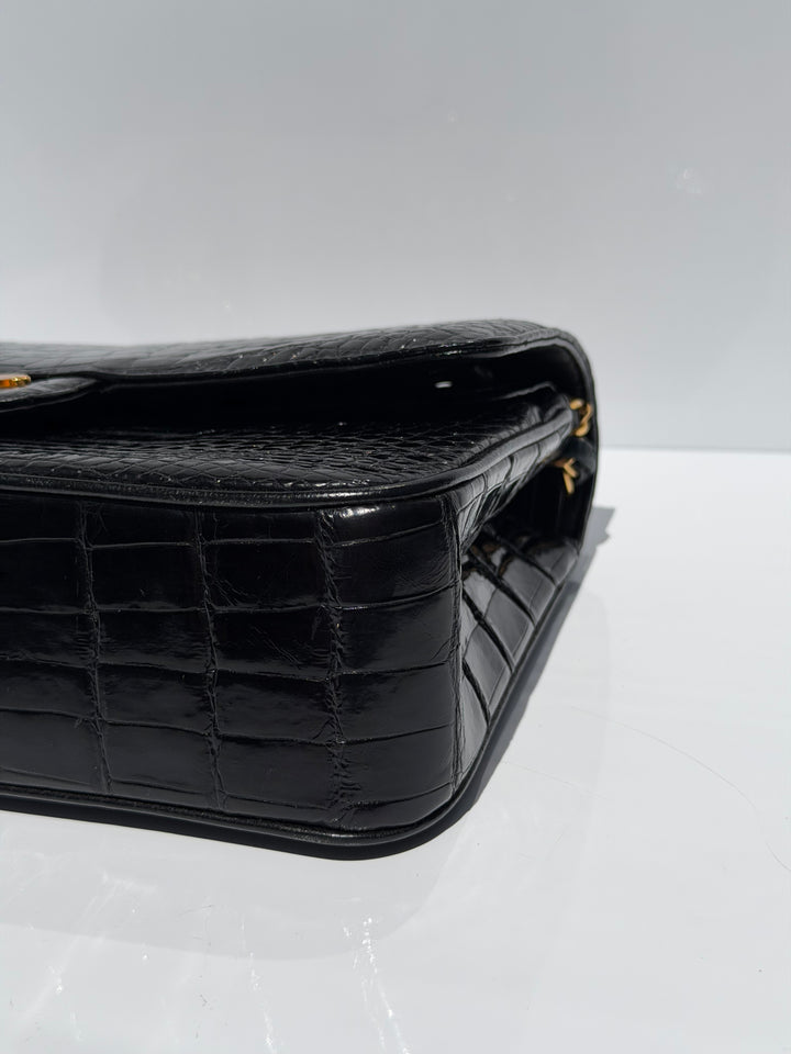 Chanel Medium Classic Flap Bag Alligator Black 24K Plated Gold Hardware 1997