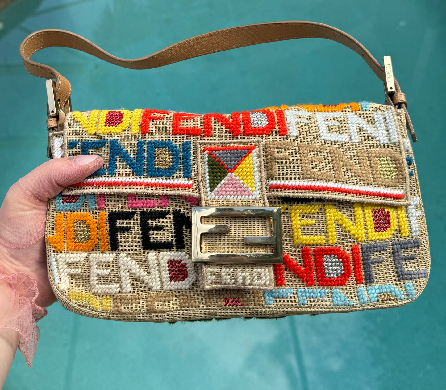 Fendi Multicolor Crochet Logo Baguette