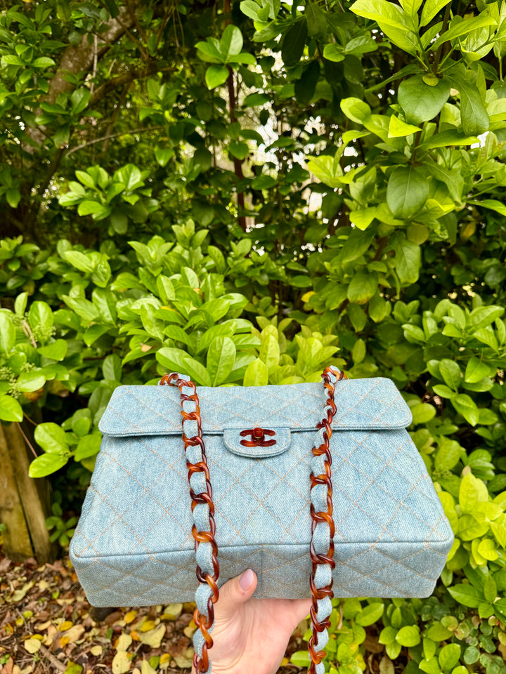 Chanel 1990s Vintage Denim Tortoise Flap Bag