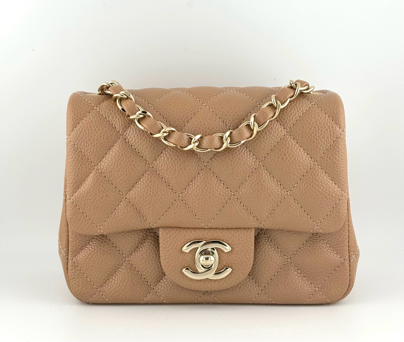 Chanel 18S Dark Beige Mini Square Caviar Flap Bag