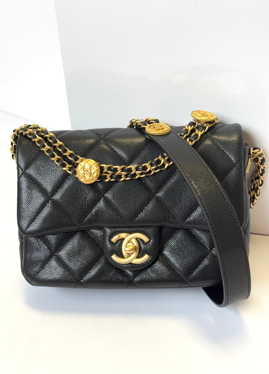 Chanel Twist Your Buttons Black Small Caviar Flap Bag
