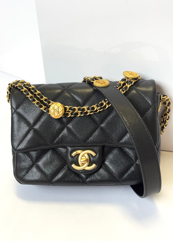Chanel Twist Your Buttons Black Small Caviar Flap Bag