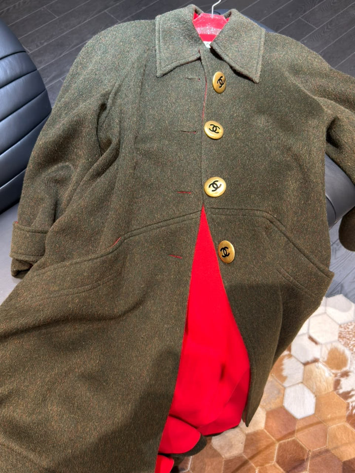 Chanel CC Military Green Wool Runway Coat 1992