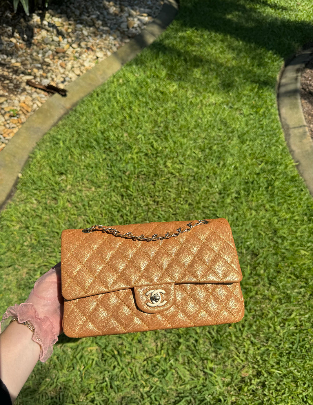 Chanel Copper Gold Metallic Medium Caviar Double Flap Bag