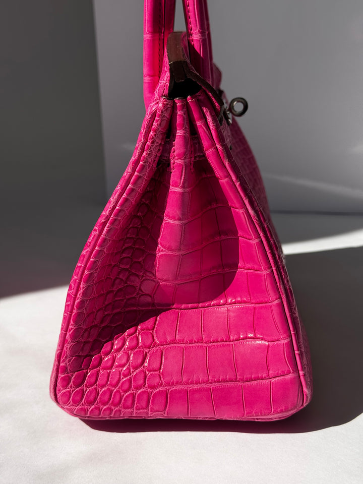 Hermès Birkin 25 Matte Alligator Rose Shocking Palladium Hardware 2019