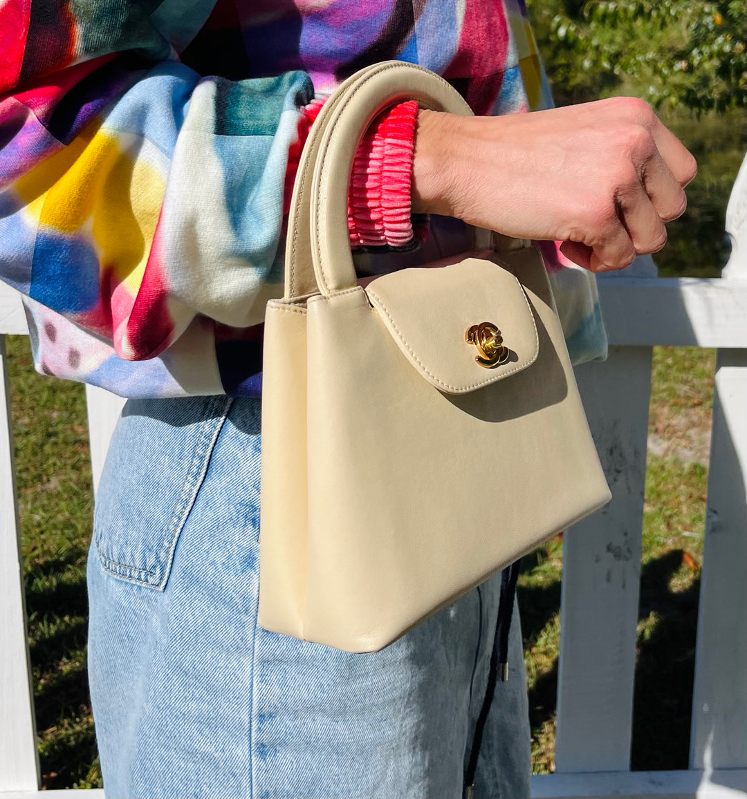 Chanel Vintage Mini Cream Lambskin Kelly Flap