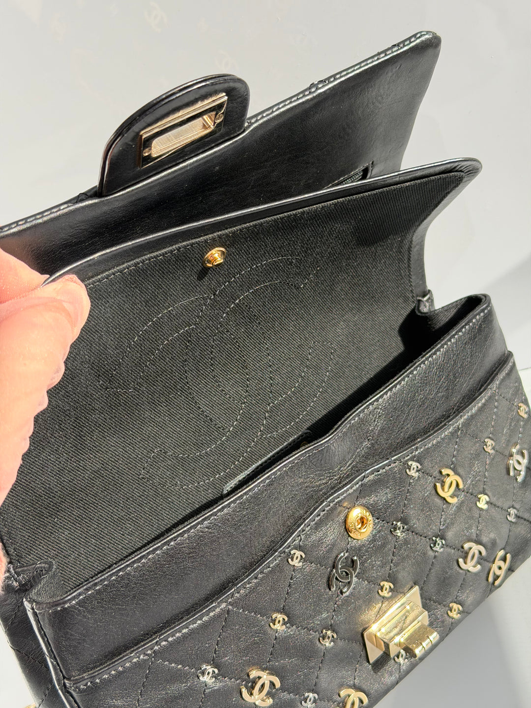 Chanel Medium Reissue 2.55 Flap Bag Black Leather Gold Hardware Punk Charms 2007