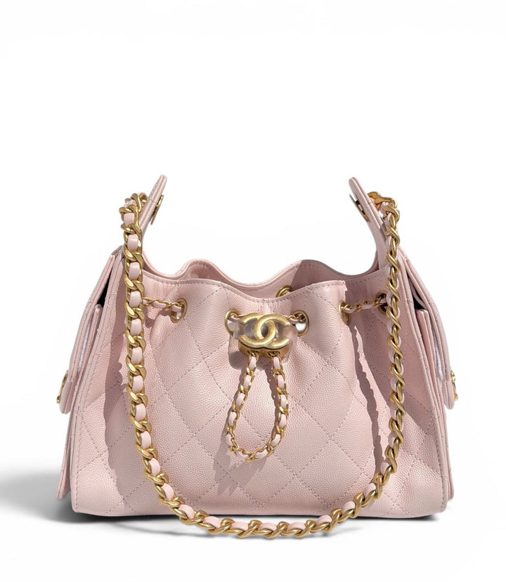 Chanel Mini 25 Hobo Bag Caviar Leather Mauve Pink Antique Gold Hardware 2026