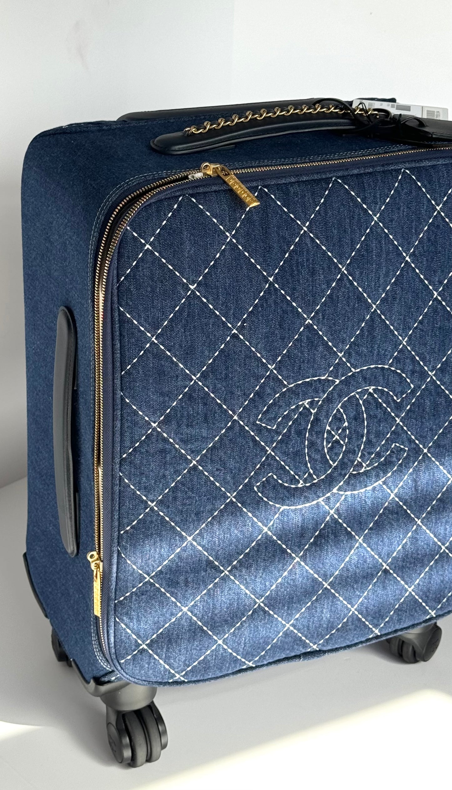 Chanel 20C Blue Quilted Denim & Leather Trolly