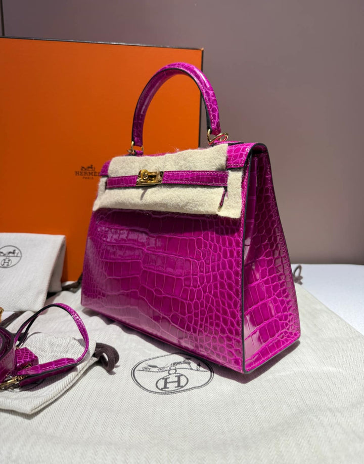 Hermes 2019 Rose Scheherazade Shiny Niloticus Crocodile Kelly 25 Sellier