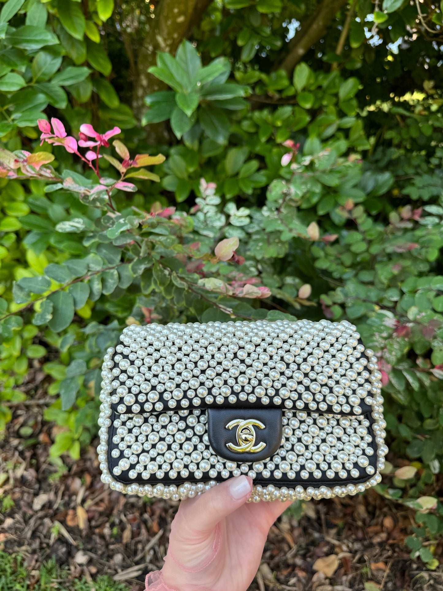 Chanel 19S Pearl Embellished Mini Rectangular Flap Bag