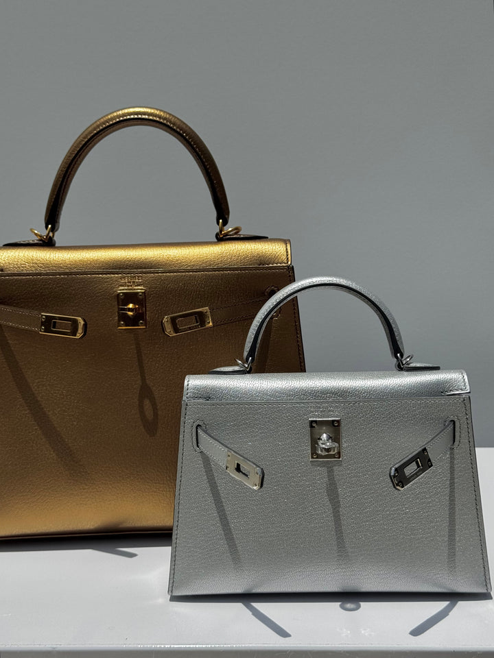 Hermes Mini Sellier Argent Silver Metallic Chevre Chamkilight Kelly 20