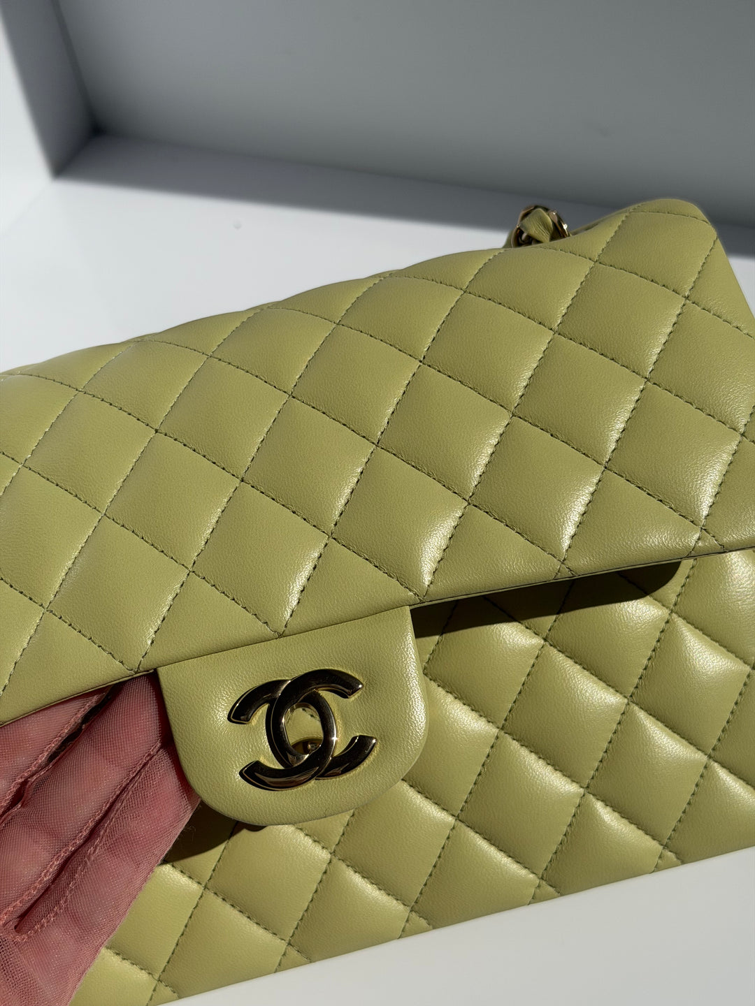 Chanel Medium Classic Flap Bag Pistachio Green Lambskin Gold Tone Hardware 2021
