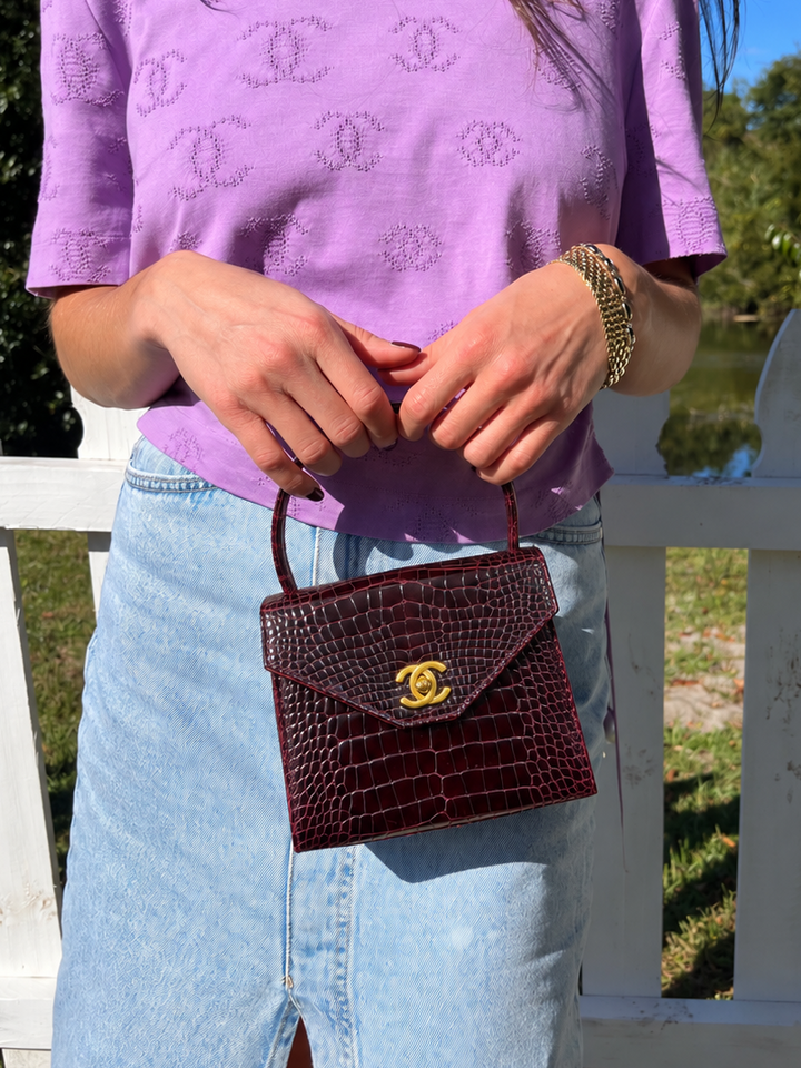 Chanel Mini Kelly Top Handle Bag Bordeaux Alligator 24K Gold-Plated Hardware 1997