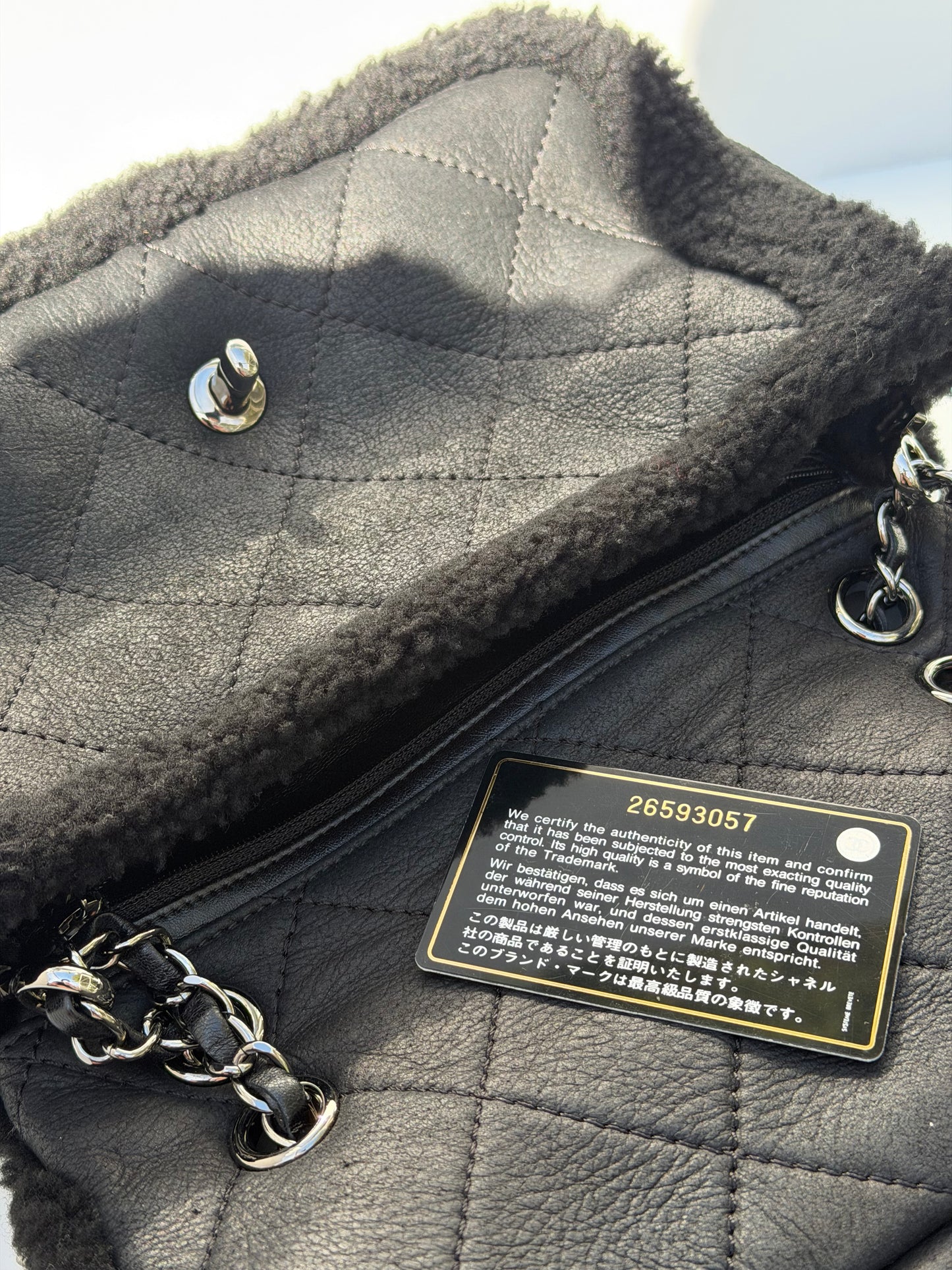 Chanel Medium Black Shearling Coco Neige Flap