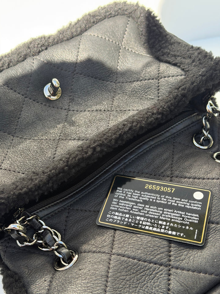 Chanel Medium Black Shearling Coco Neige Flap