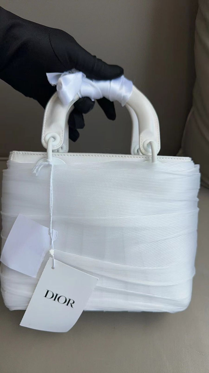 2023 Lady Dior Small White LED Twill Embellished Bag