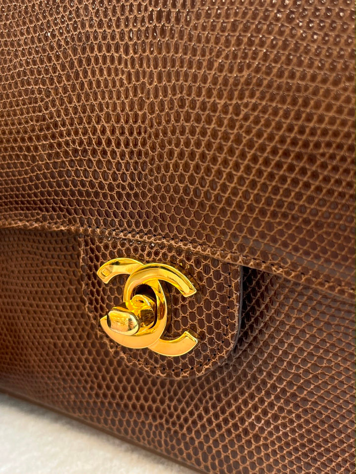 Chanel Brown Vintage Lizard Mini Square Flap Bag 1986