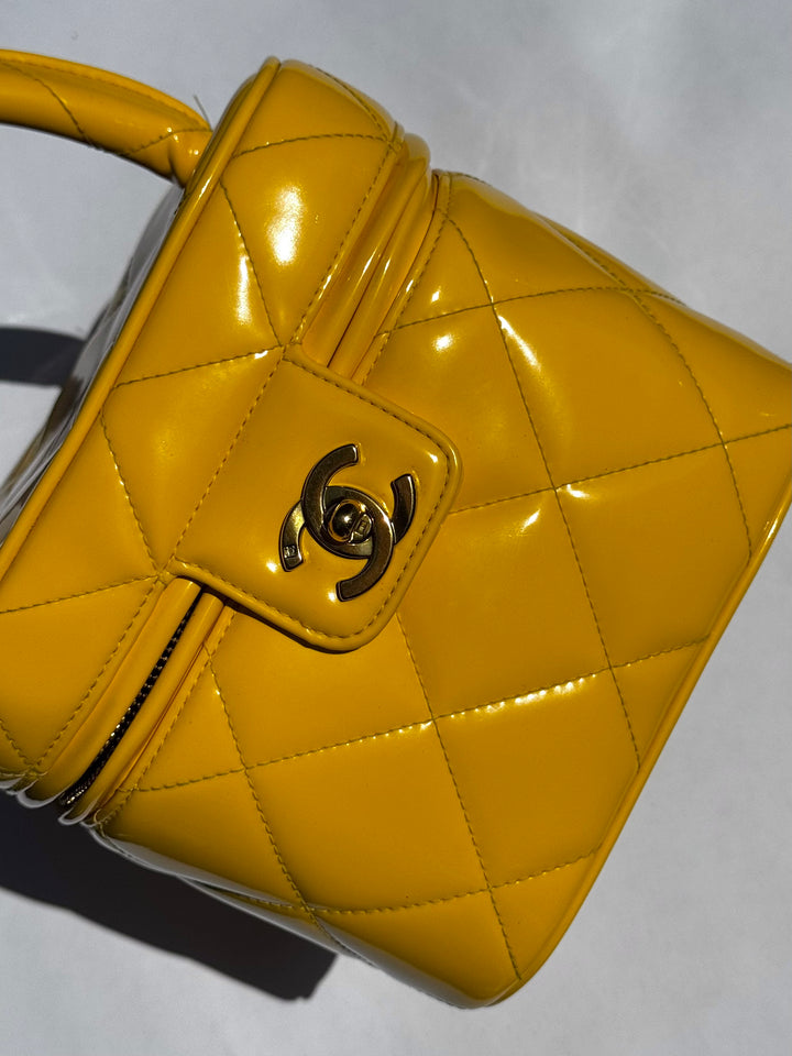 Chanel 1995 Yellow Heart Mirror Vanity Bag