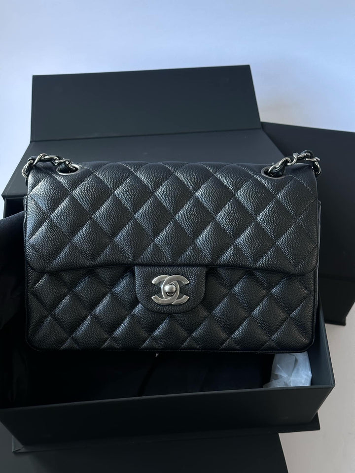 Chanel 18C Small Black Caviar Iridescent Classic Flap Bag + RHW