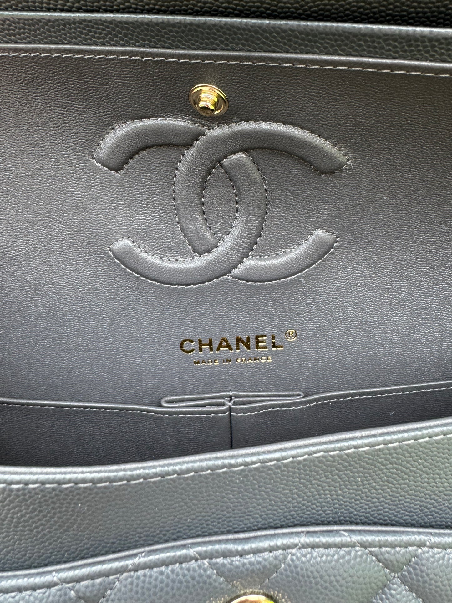 Chanel 21B Dark Grey Medium Caviar Classic Flap Bag