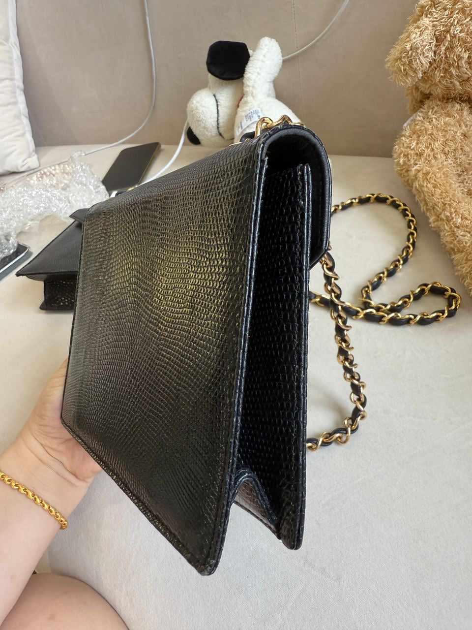 Chanel 1991 Black Lizard CC Envelope Flap Bag