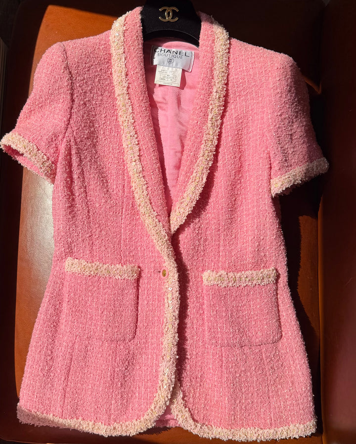 Chanel 1995 Spring “Barbie” Pink Tweed Skirt Suit
