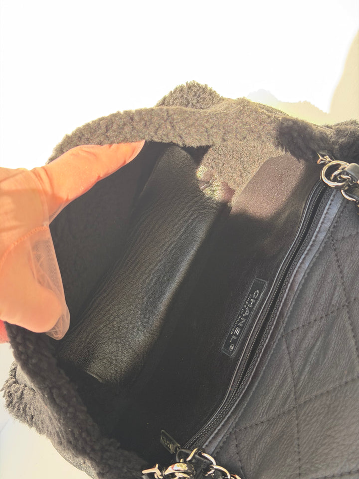 Chanel Medium Black Shearling Coco Neige Flap