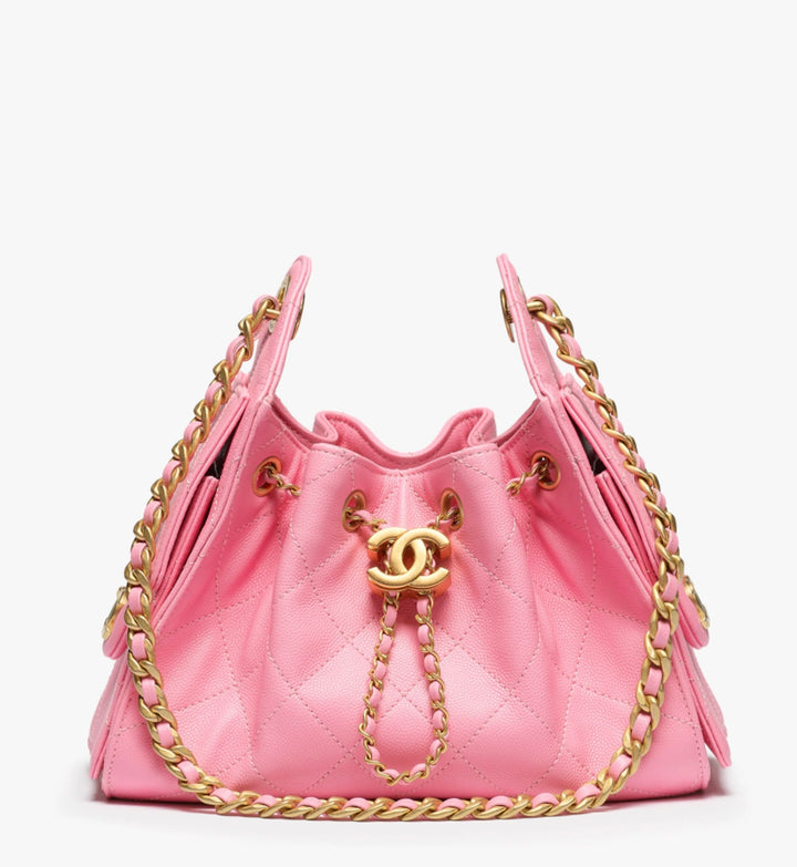 Chanel Mini 25 Hobo Bag Caviar Leather Bubblegum Pink Antique Gold Hardware 2026