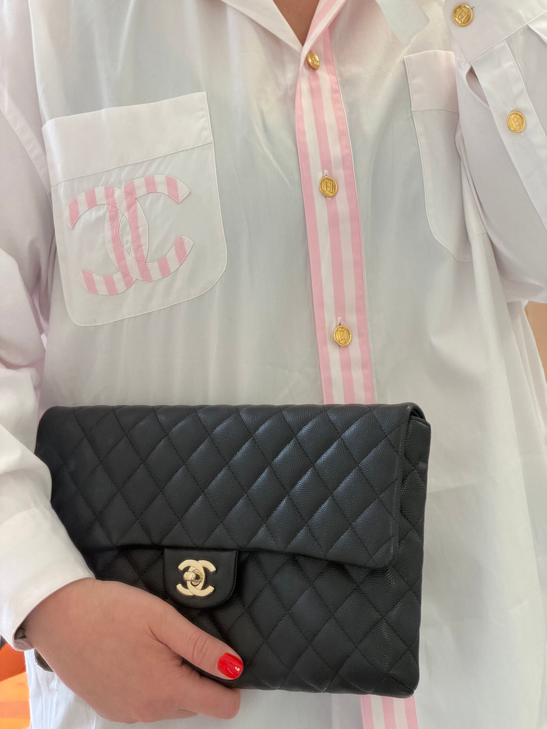 Chanel 18B Black Classic Quilted Caviar Clutch