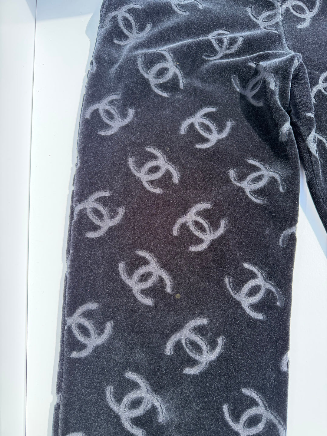 Chanel Spring 1996 Black Velour Top and Bottom Set