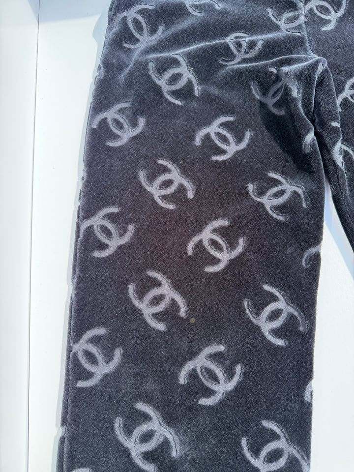Chanel Spring 1996 Black Velour Top and Bottom Set
