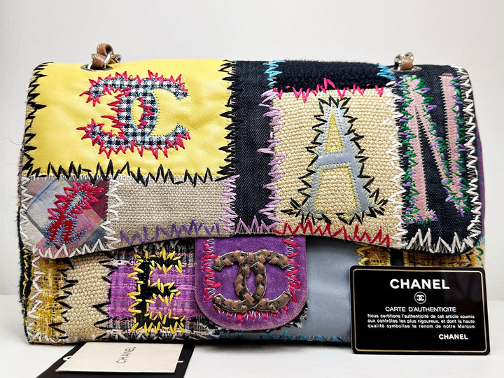 Chanel Jumbo Single Flap Patchwork Multicolor Tweed Silver Hardware 2015