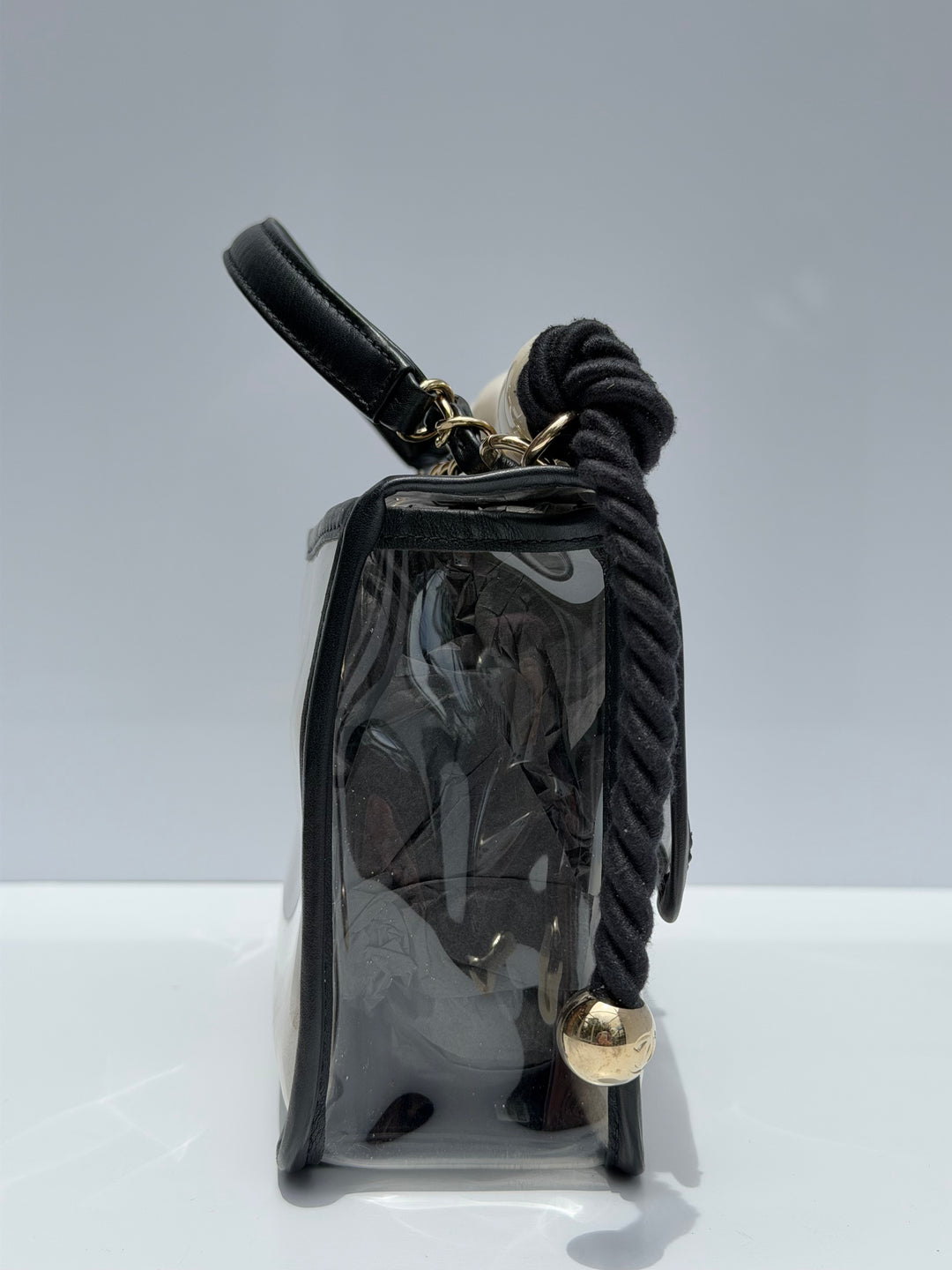 Chanel Sand By The Sea Pearl Strap Flap Bag PVC Black Light Gold Hardware 2019