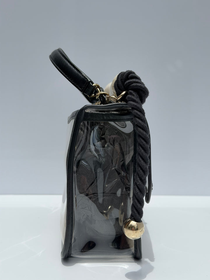 Chanel Sand By The Sea Pearl Strap Flap Bag PVC Black Light Gold Hardware 2019