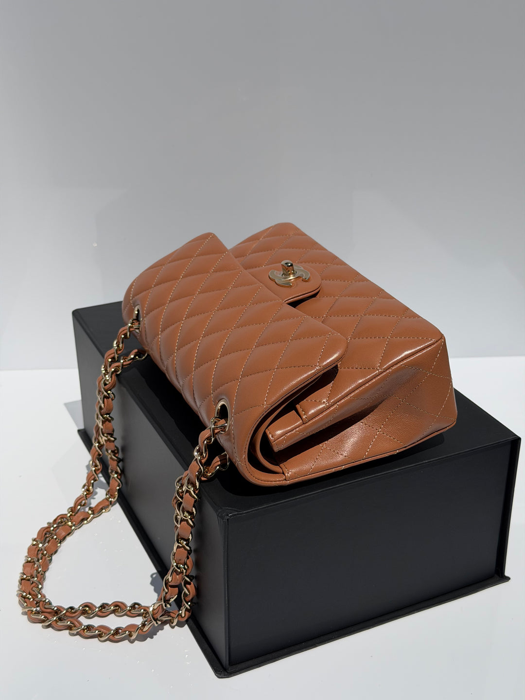 Chanel Small Classic Flap Bag Lambskin Caramel Light Gold Hardware 2022
